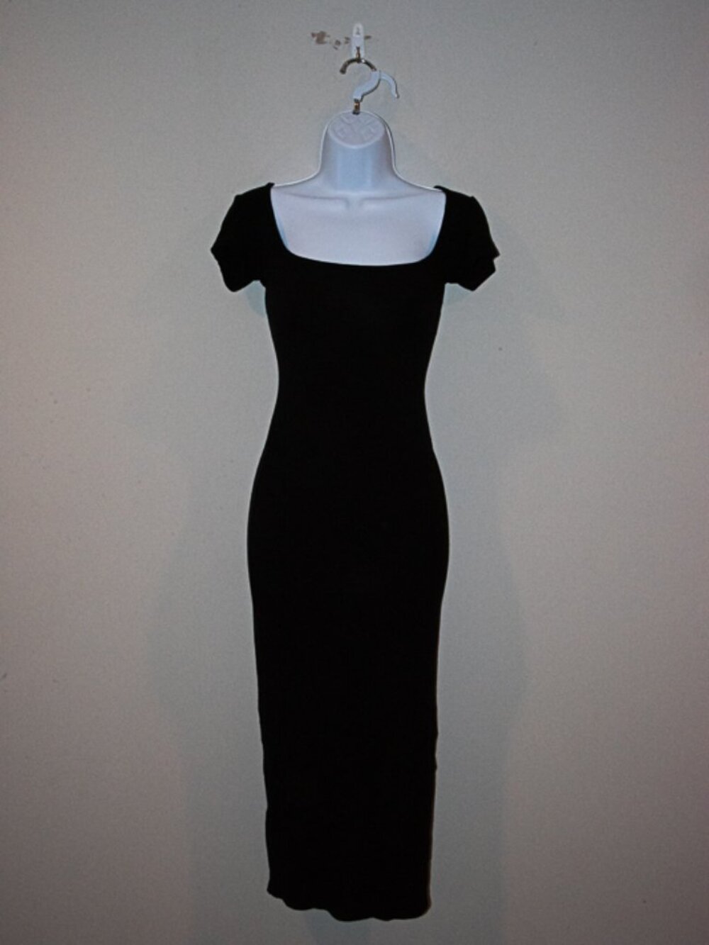 See You Monday Black Ribbed Knit Scoop neck Midi Dress Size XS